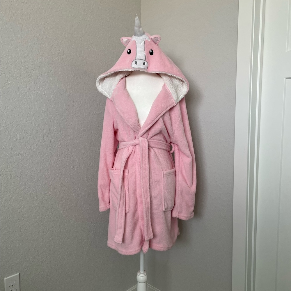 Pink and white unicorn hooded robe